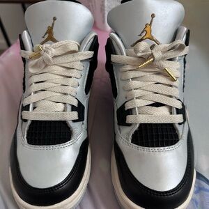 Jordan Metallic Silver and Black Retro Sneakers with Gold Accents